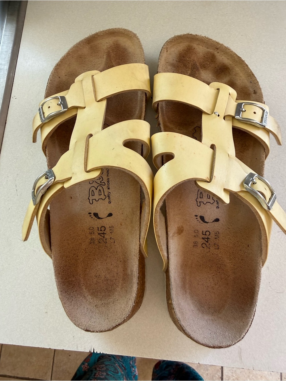 Birkenstock BIRKIs 
 Yellow Buckle Slide Sandals - Picture 3 of 5